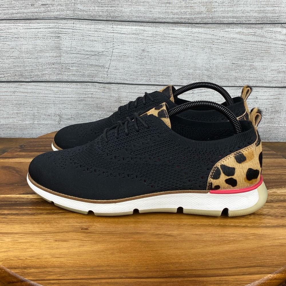 Cole Haan ZeroGrand Oxford Black Stitchlite Knit Leopard Shoe Women’s Size 10